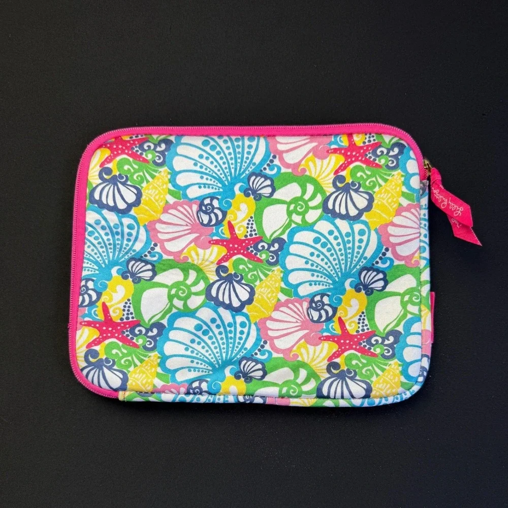 Lilly Pulitzer Tablet iPad Sleeve Case Seashell Starfish Pink Blue Neoprene 10in